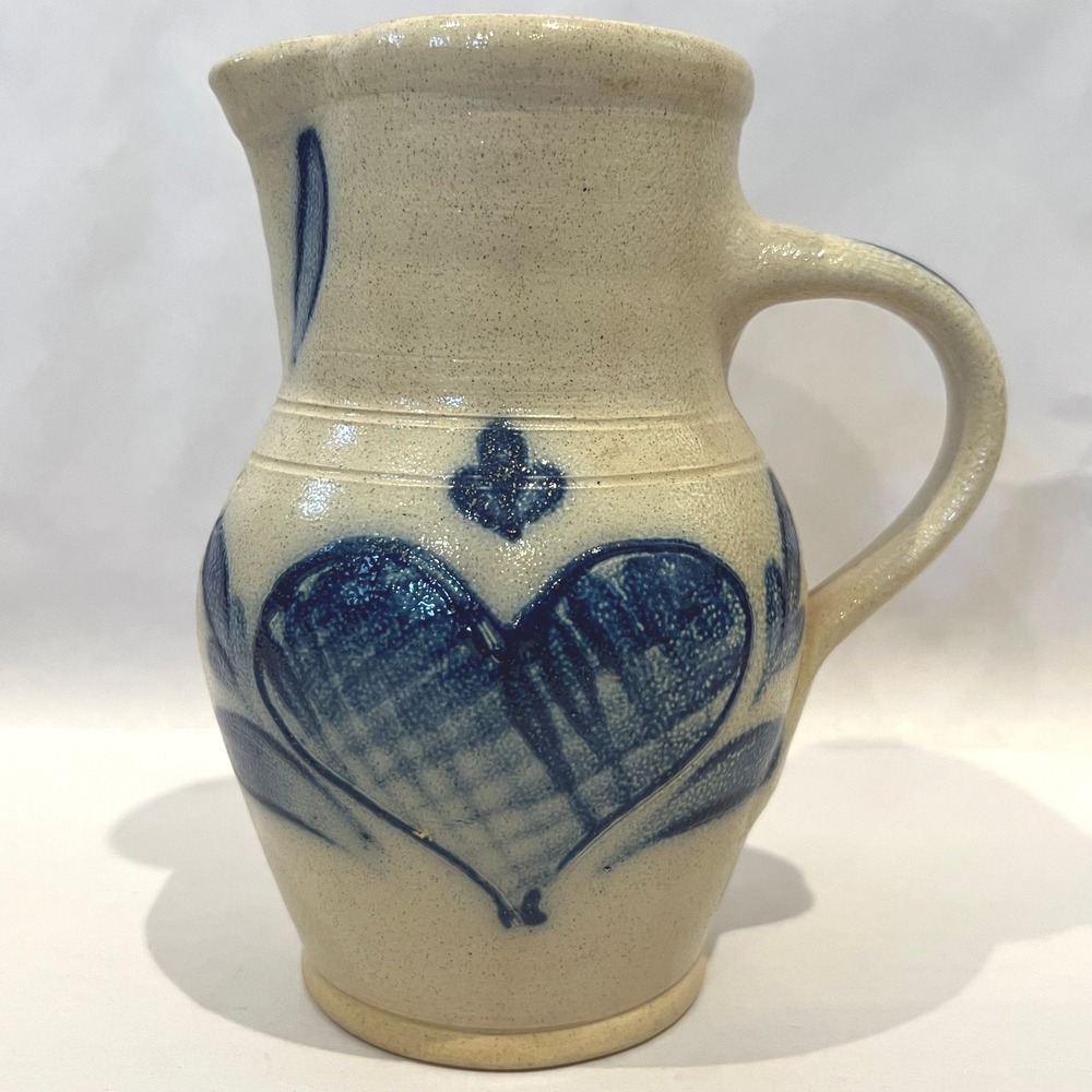 Shadowlawn Stoneware Pitcher Heart Motif Blue Decor Delavan WI 5.75"